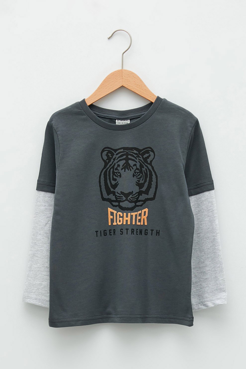 LC WAIKIKI, Bluza cu decolteu la baza gatului si aspect 2in1, Gri/negru