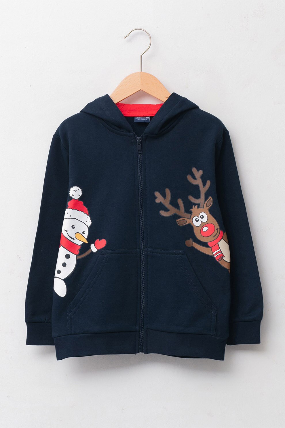 LC WAIKIKI, Hanorac cu fermoar si imprimeu tematic de Craciun, 104 CM, Bleumarin