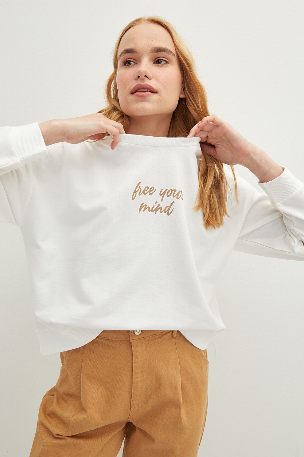 LC WAIKIKI, Bluza sport cu imprimeu text, Alb