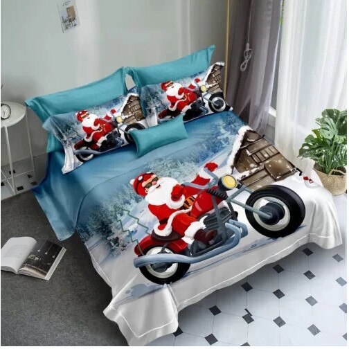 Lenjerie de pat Finet 3D,2 persoane,6 piese,220 x240 cm,Mos Craciun,moto