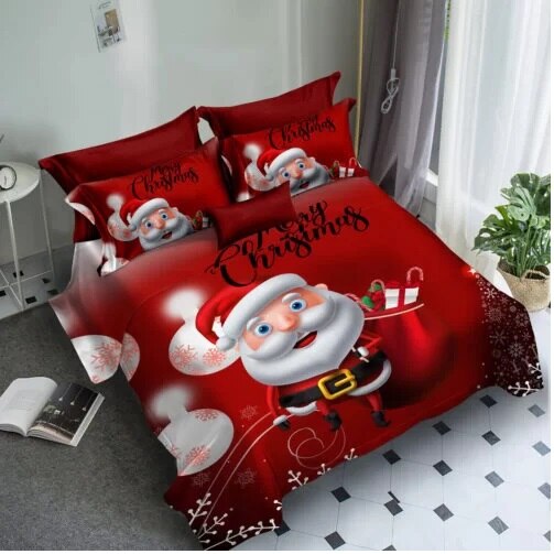Lenjerie de pat Finet 3D,2 persoane,6 piese,220 x240 cm,Mos Craciun