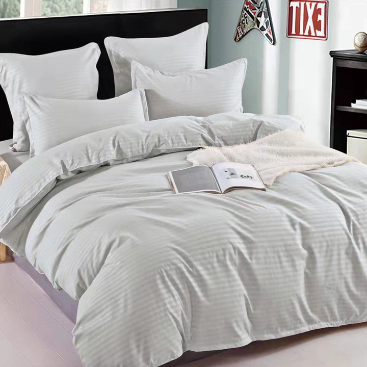 Комплект двойно спално бельо Sonia Home, 2 човека, уни модел, дебел дамаски памук, 6 части светло сиво