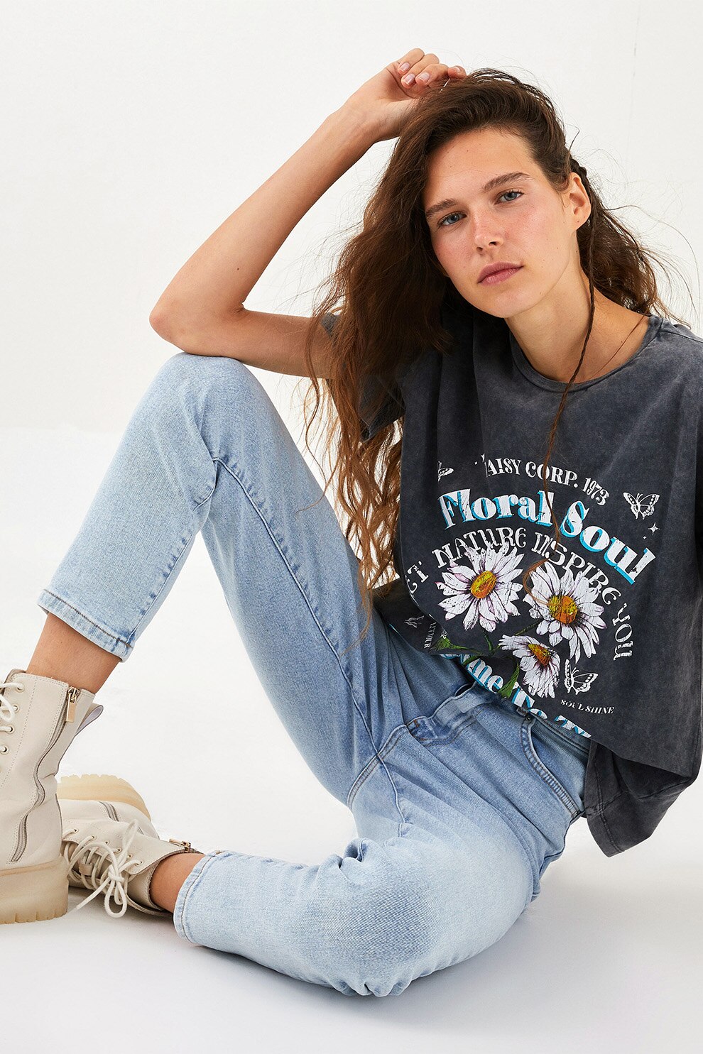 LC WAIKIKI, Blugi crop cu talie inalta, Albastru deschis