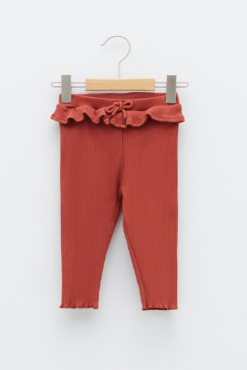 LC WAIKIKI, Pantaloni cu striatii si volane, Rosu caramiziu