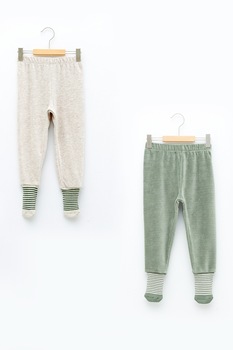LC WAIKIKI, Pantaloni catifelati cu botosei - 2 perechi, Verde/Gri, 86 CM LC WAIKIKI, Pantaloni catifelati cu botosei - 2 perechi, Verde/Gri, 86 CM