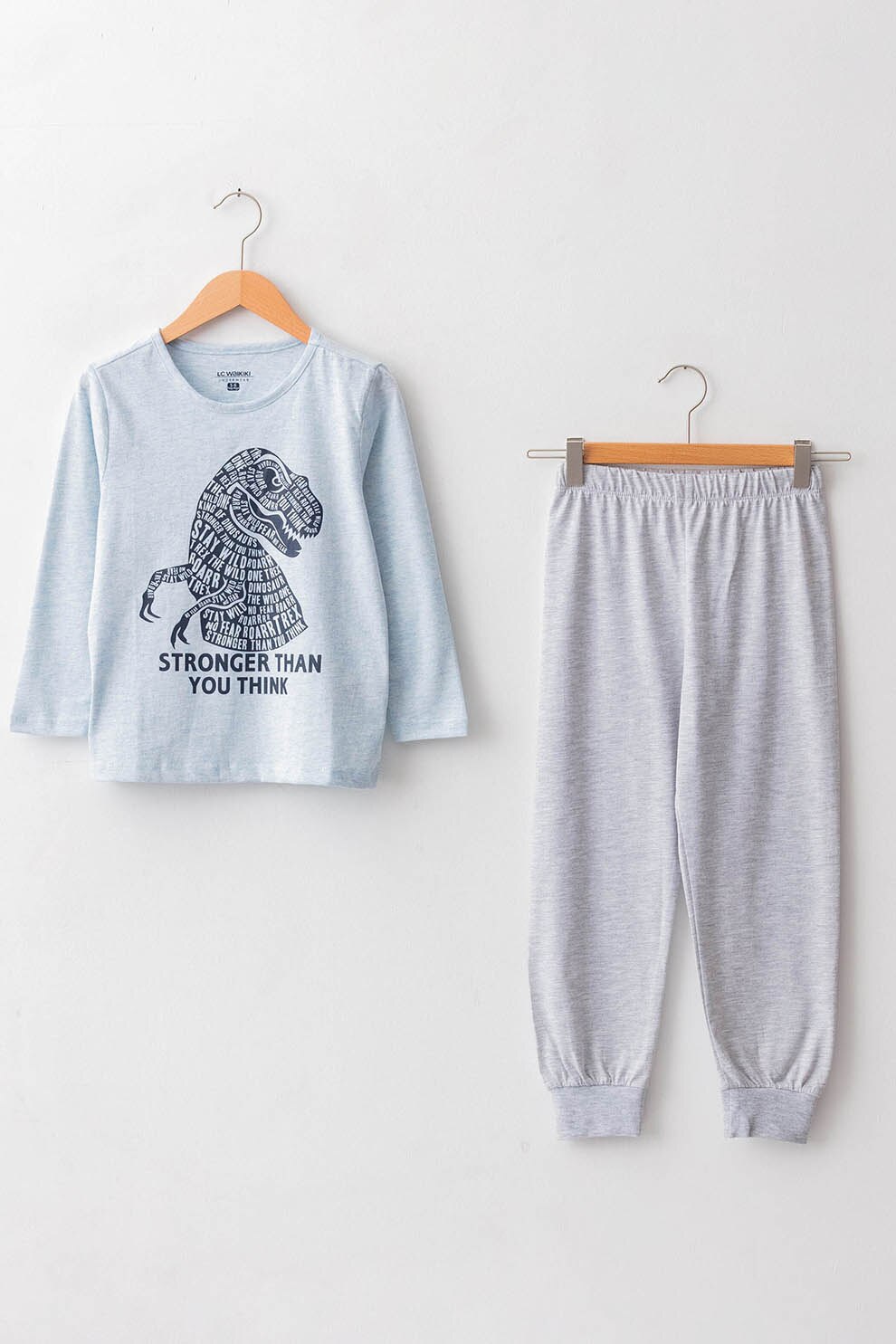 LC WAIKIKI, Pijama din amestec de bumbac cu imprimeu, Albastru melange