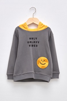 LC WAIKIKI, Hanorac cu imprimeu text, Gri/Galben LC WAIKIKI, Hanorac cu imprimeu text, Gri/Galben