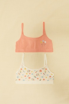 LC WAIKIKI, Set de bustiera cu imprimeu floral - 2 piese, Roz/Crem LC WAIKIKI, Set de bustiera cu imprimeu floral - 2 piese, Roz/Crem