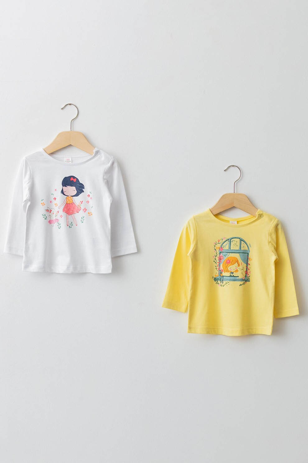 LC WAIKIKI, Set de bluze de bumbac cu imprimeu - 2 piese', Galben/Gri deschis