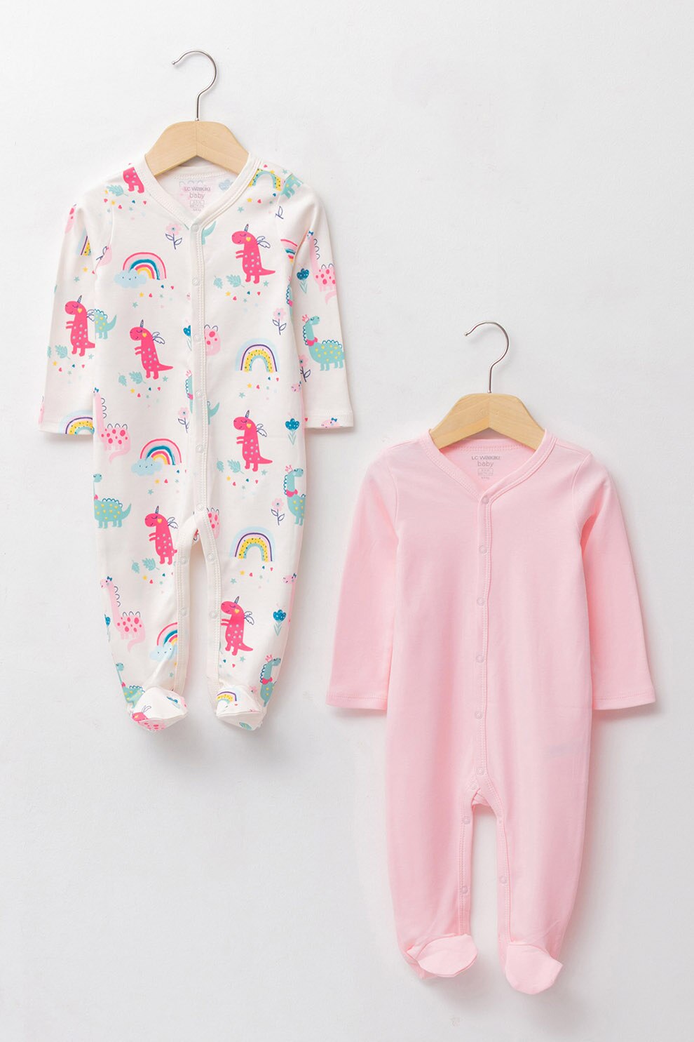 LC WAIKIKI, Set de salopete de bumbac cu botosei - 2 piese, Roz