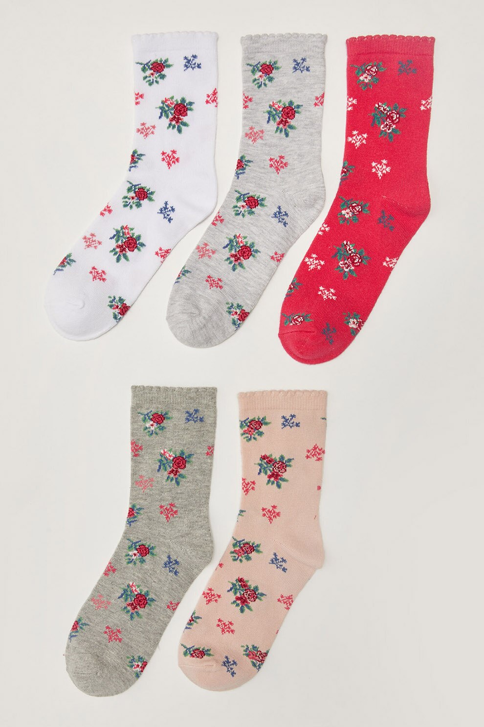 LC WAIKIKI, Set de sosete lungi cu model - 5 perechi, Gri/Rosu/Alb