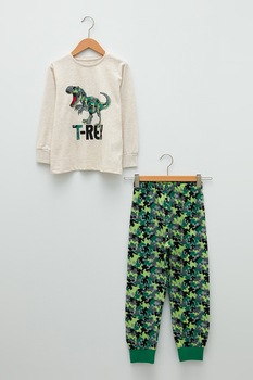 LC WAIKIKI, Pijama cu model grafic, Bej/Verde LC WAIKIKI, Pijama cu model grafic, Bej/Verde