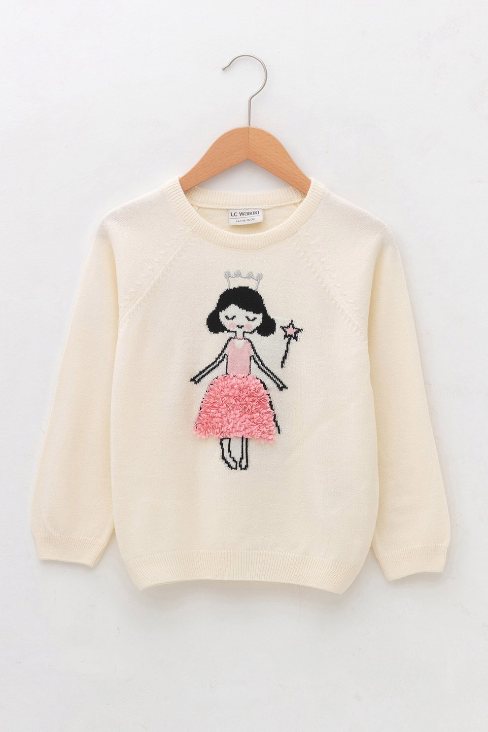 LC WAIKIKI, Pulover cu decolteu la baza gatului si model grafic, Crem/Roz, 146 CM