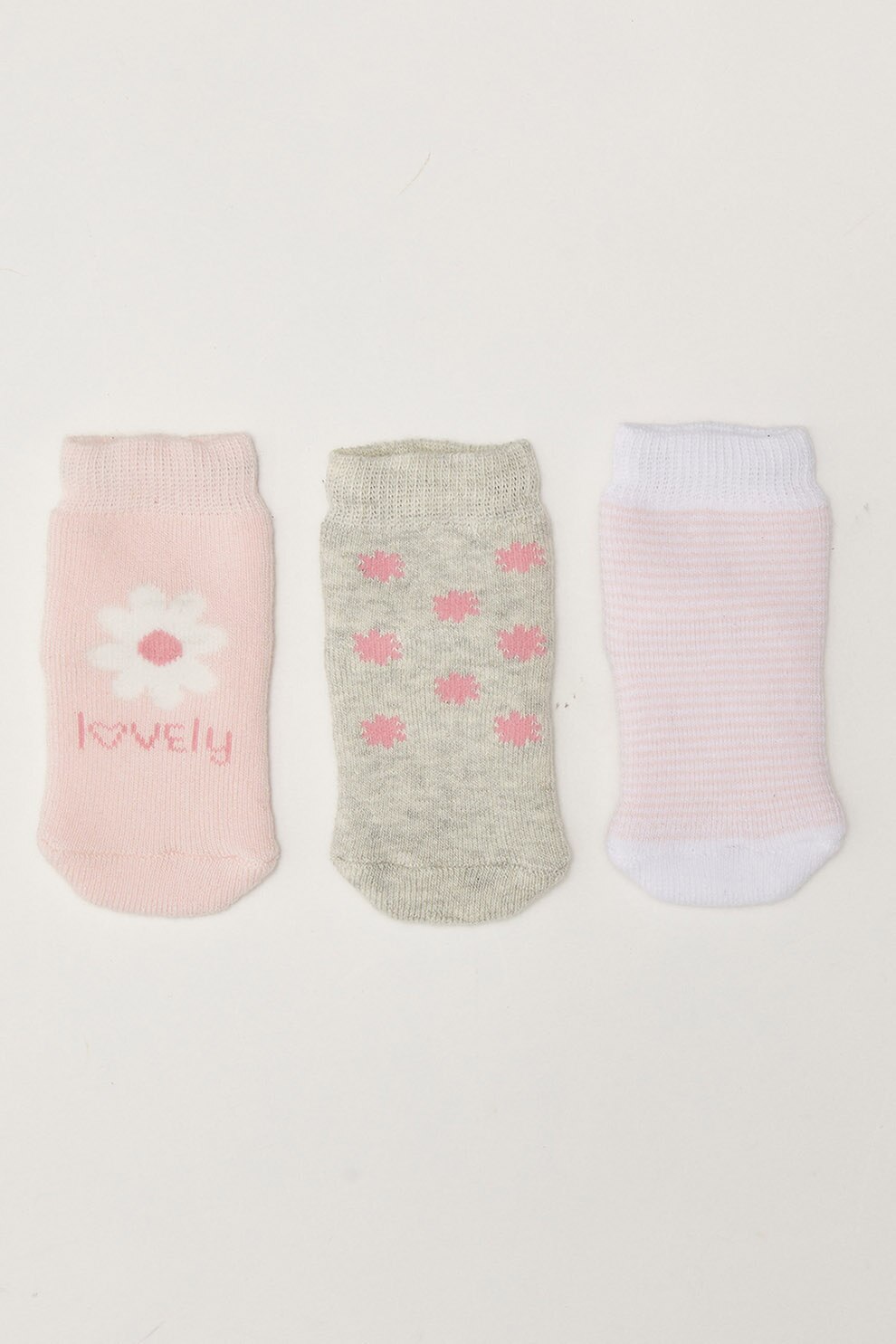 LC WAIKIKI, Set de sosete scurte - 3 perechi, Roz pal/Gri