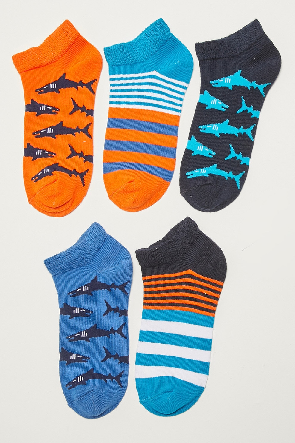 LC WAIKIKI, Set de sosete scurte cu imprimeu - 5 perechi, Albastru/Oranj/Negru