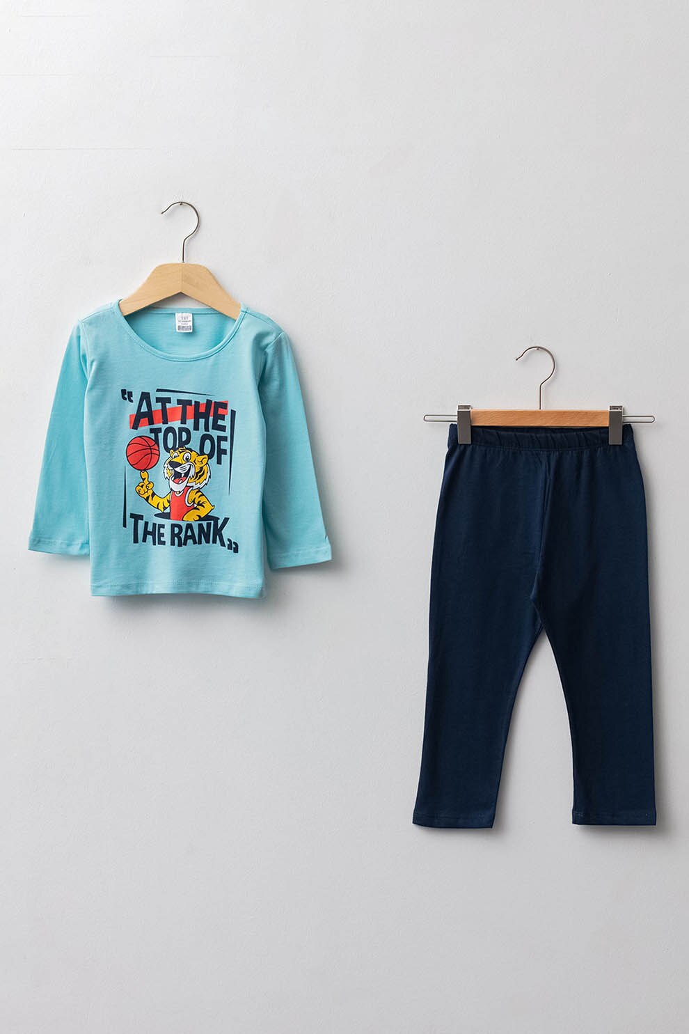 LC WAIKIKI, Pijama cu maneci lungi si decolteu la baza gatului, Albastru/Bleumarin