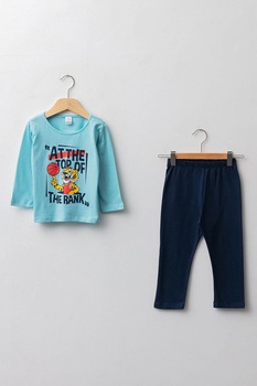 LC WAIKIKI, Pijama cu maneci lungi si decolteu la baza gatului, Albastru/Bleumarin LC WAIKIKI, Pijama cu maneci lungi si decolteu la baza gatului, Albastru/Bleumarin