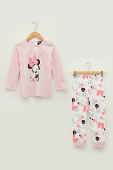 LC WAIKIKI, Pijama de bumbac cu model Minnie Mouse, Roz, 134 CM LC WAIKIKI, Pijama de bumbac cu model Minnie Mouse, Roz, 134 CM