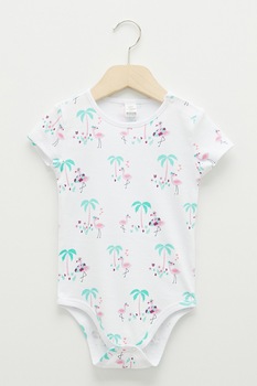 LC WAIKIKI, Body cu maneci scurte si imprimeu tropical, Alb LC WAIKIKI, Body cu maneci scurte si imprimeu tropical, Alb