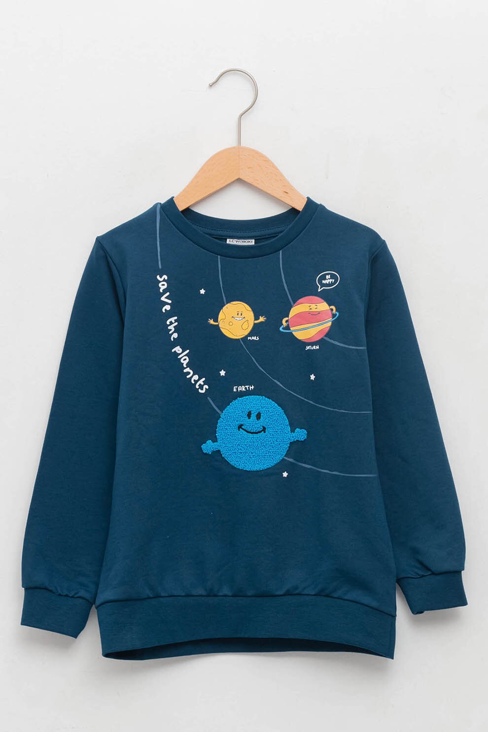 LC WAIKIKI, Bluza sport cu imprimeu si decolteu la baza gatului, Albastru petrol