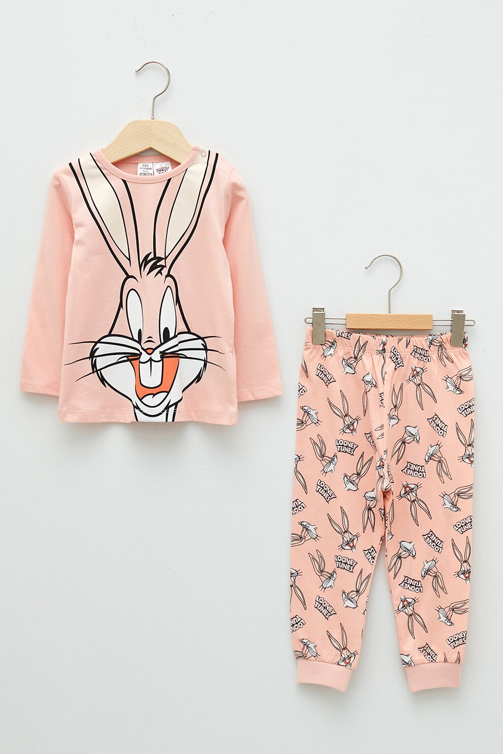 LC WAIKIKI, Pijama de bumbac cu imprimeu grafic, Roz somon