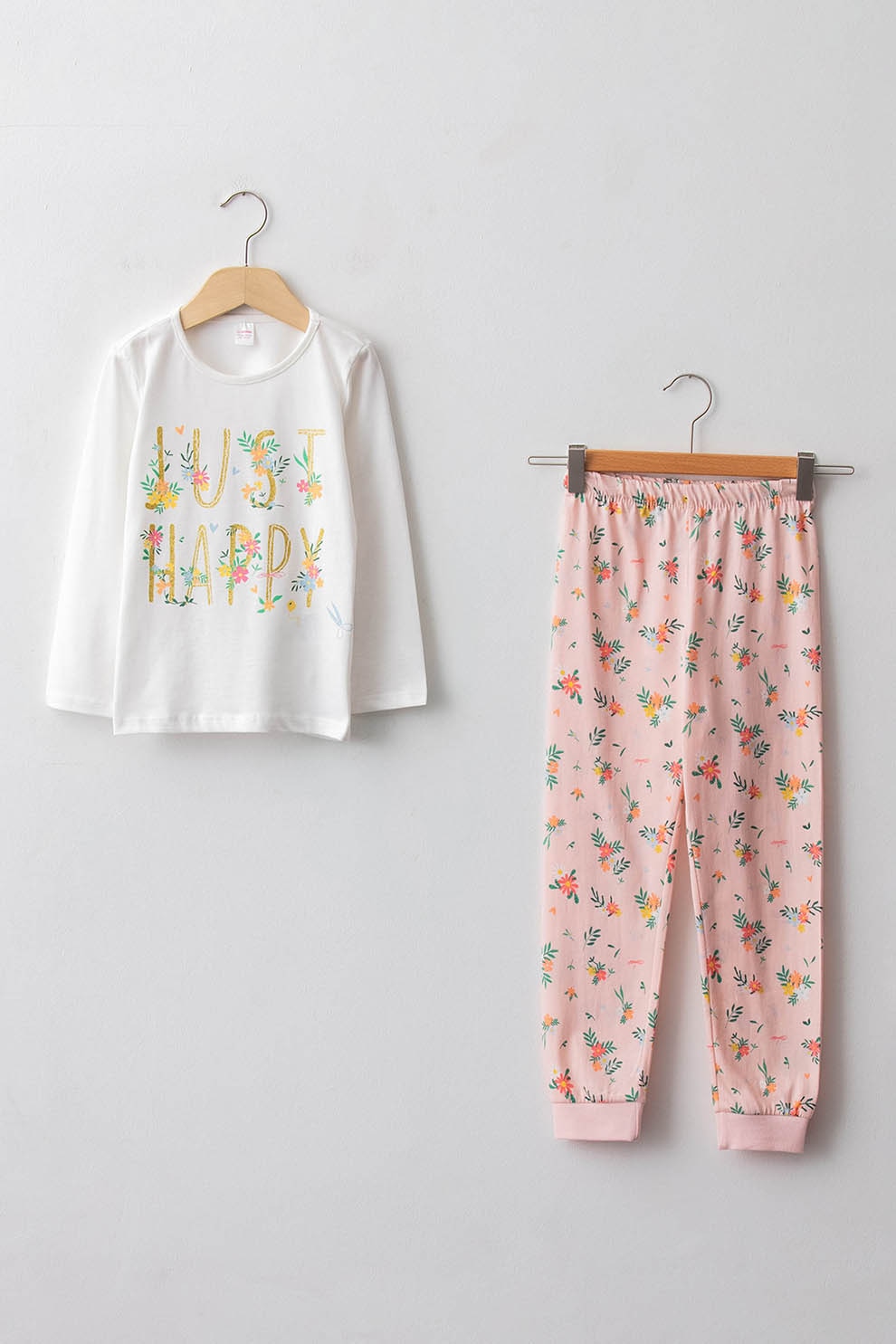 LC WAIKIKI, Pijama cu imprimeu si decolteu rotund, Alb/Roz somon