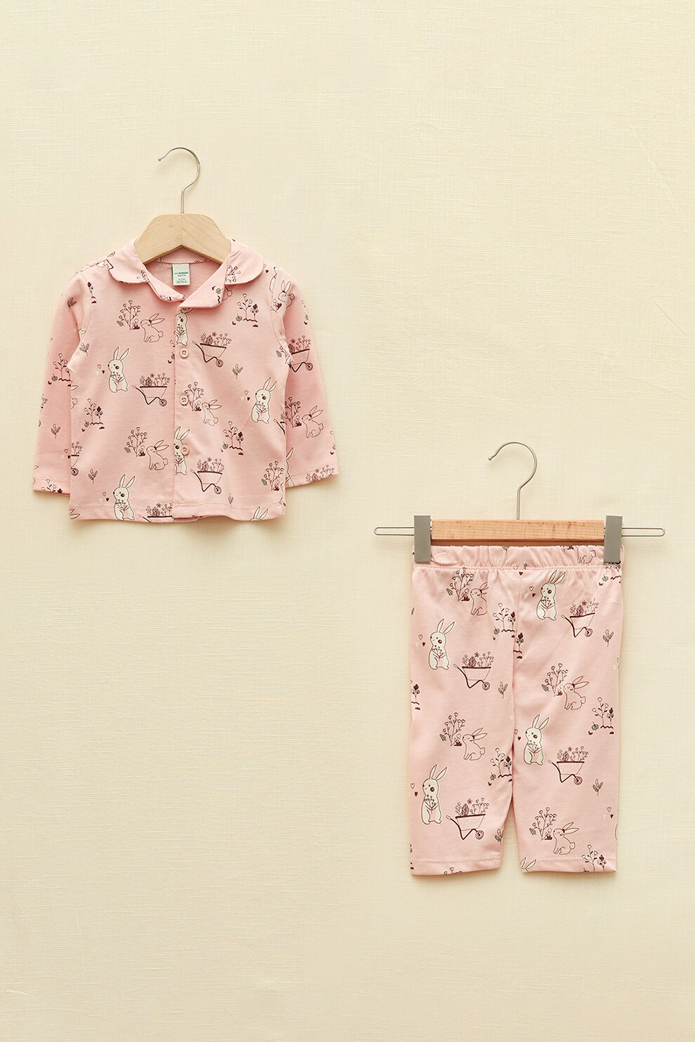 LC WAIKIKI, Pijama de bumbac cu model grafic, Roz prafuit