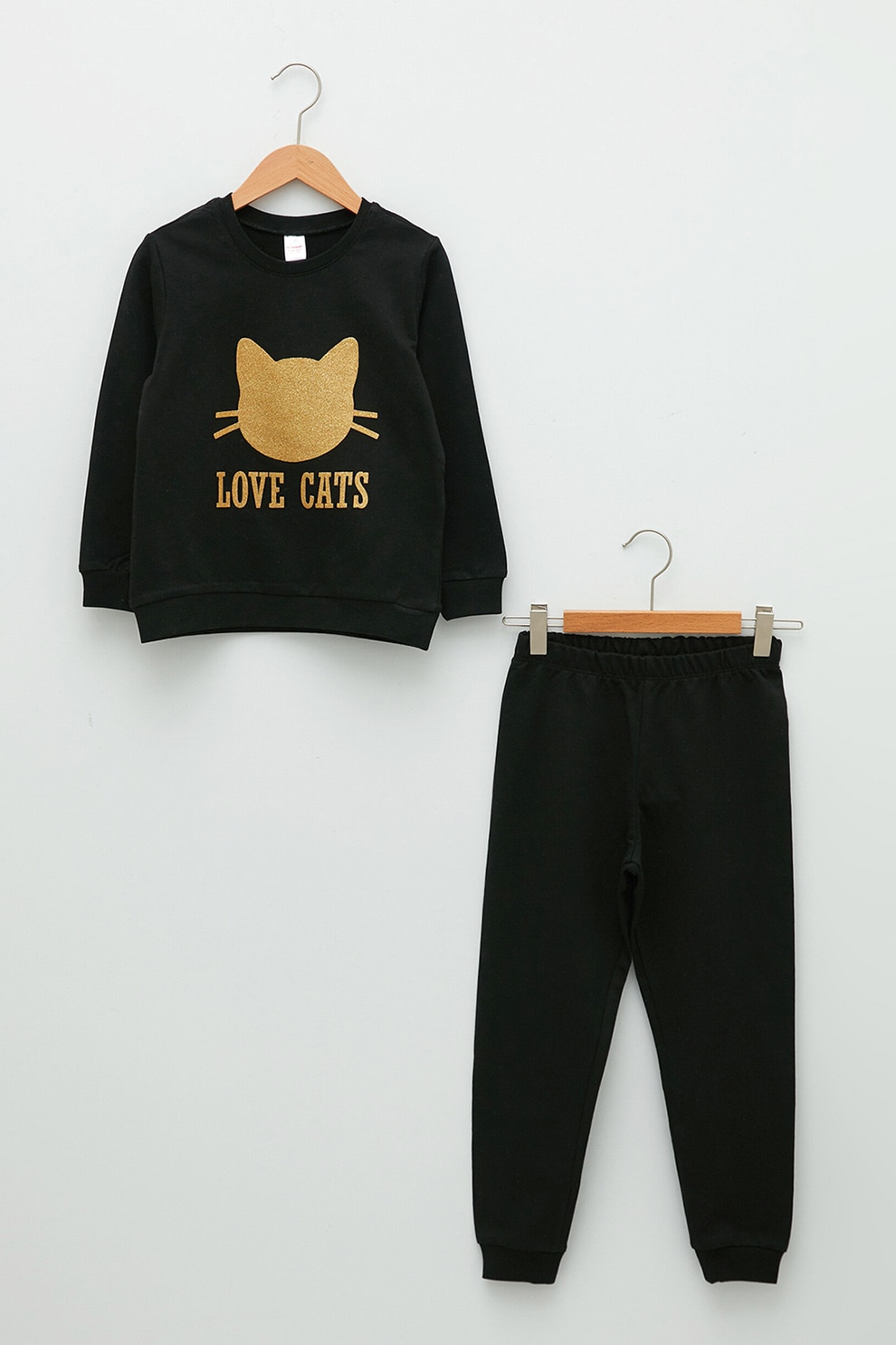 LC WAIKIKI, Set de bluza sport de bumbac si pantaloni sport, Negru, 152 CM