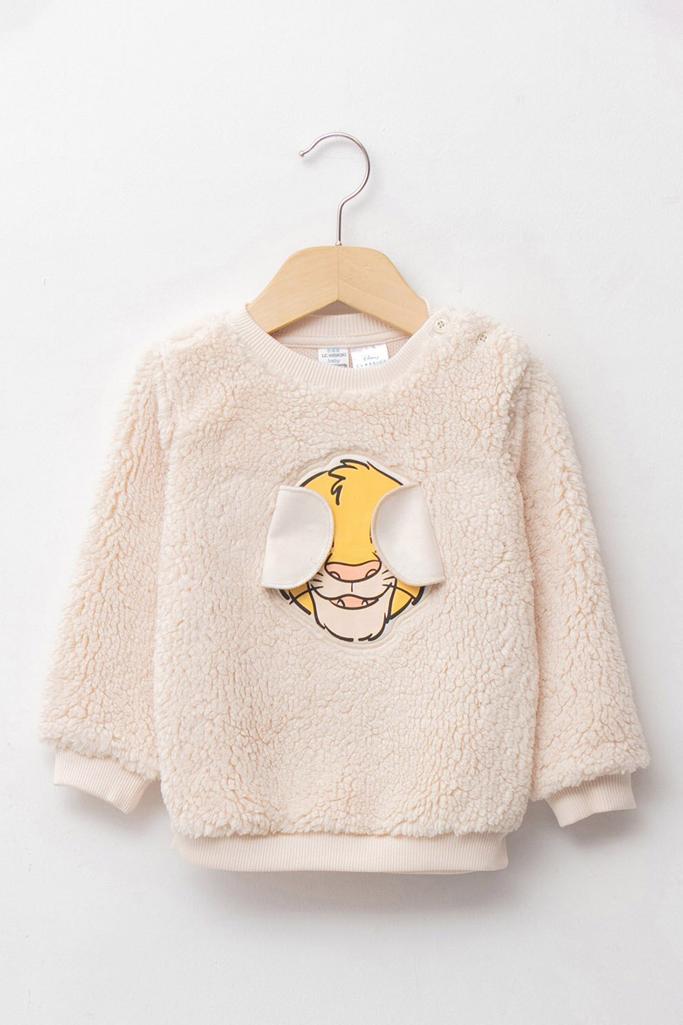 LC WAIKIKI, Bluza sport de blana sherpa, cu decolteu la baza gatului si aplicatie pe piept, Bej