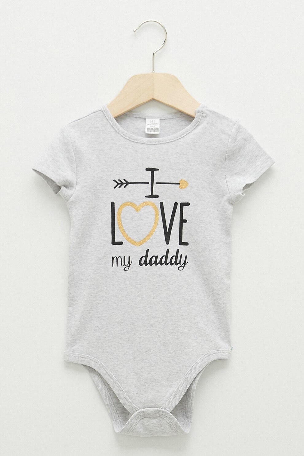 LC WAIKIKI, Body cu maneci scurte si imprimeu text, Gri, 80 CM