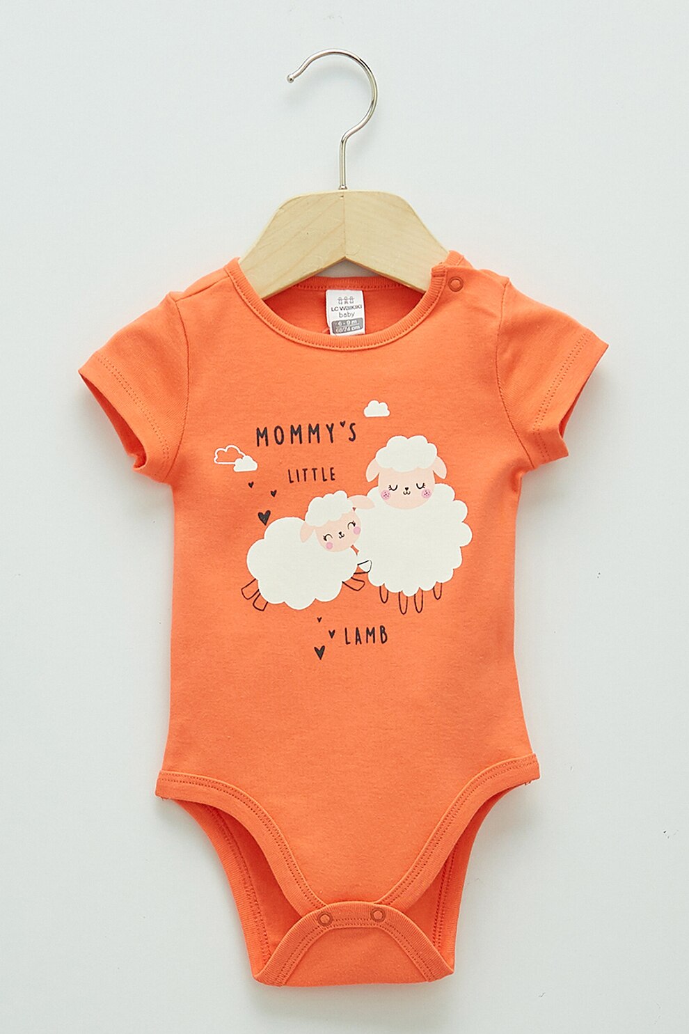 LC WAIKIKI, Body cu maneci scurte si imprimeu grafic, Oranj mandarina/Alb