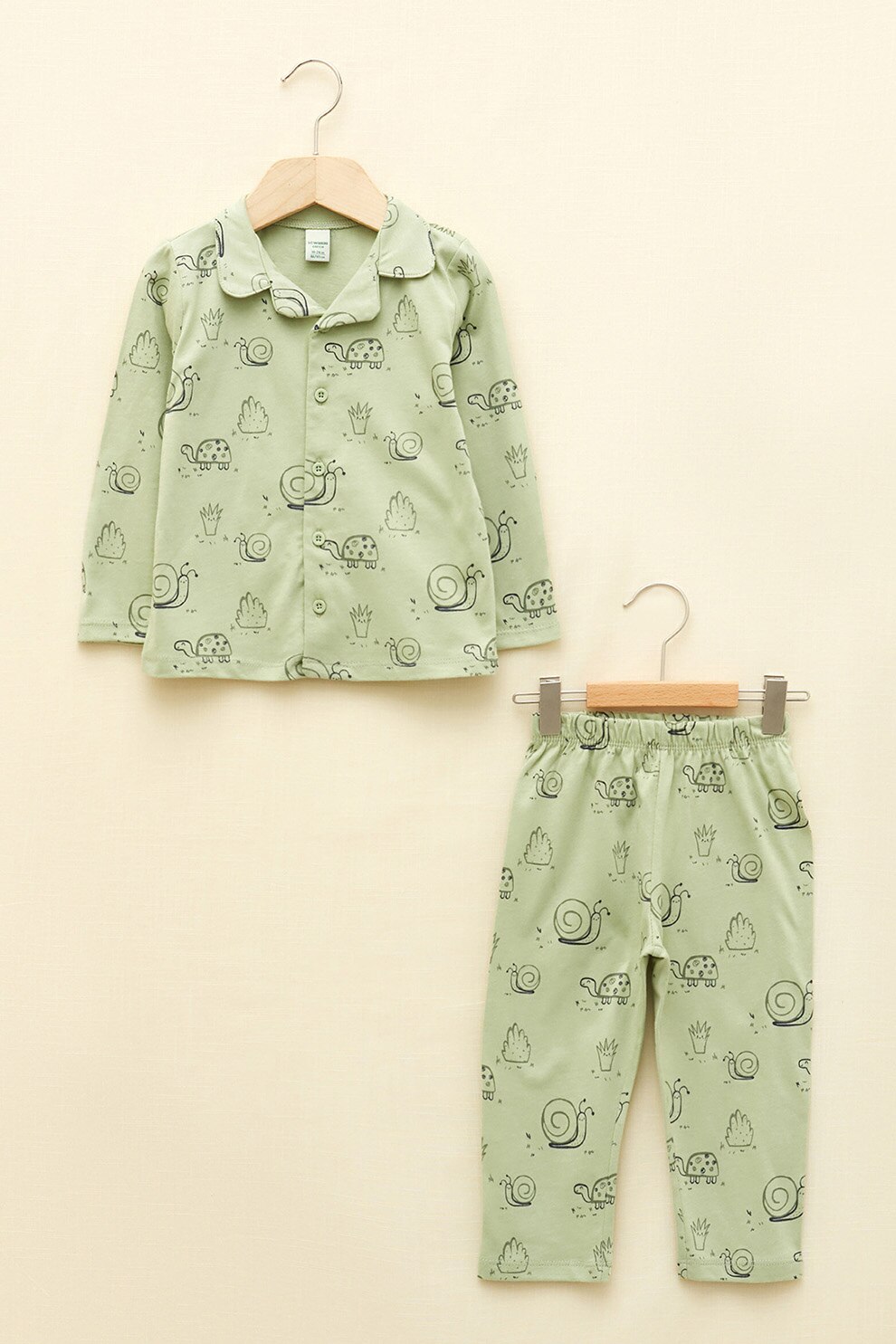 LC WAIKIKI, Pijama de bumbac cu model grafic, Verde