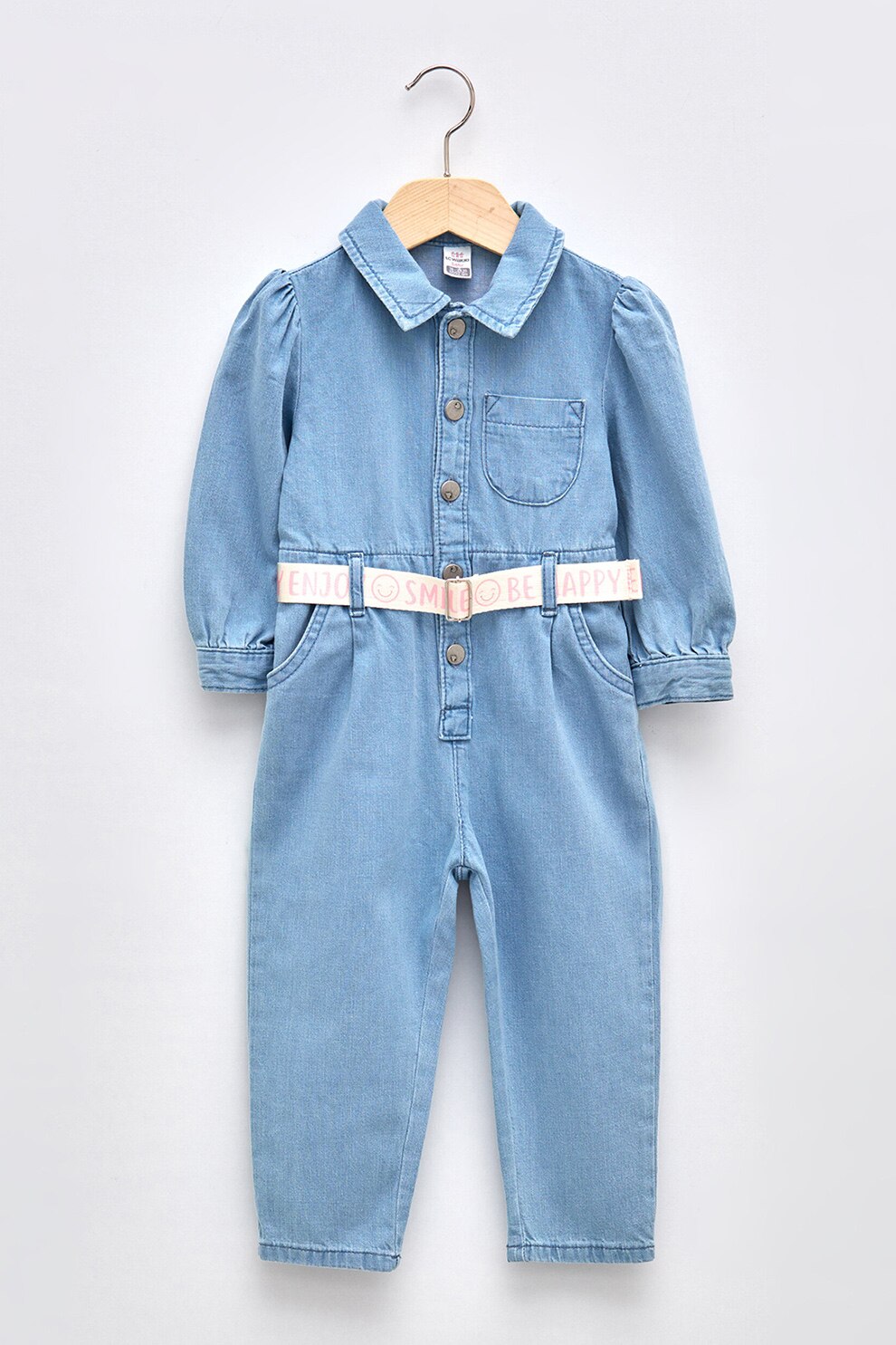 LC WAIKIKI, Salopeta de denim cu o curea contrastanta, Albastru deschis