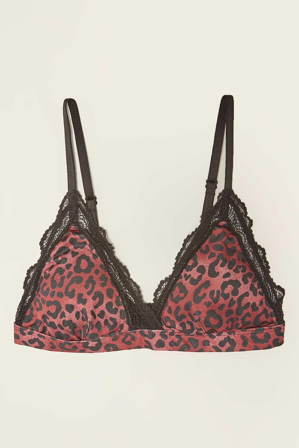 LC WAIKIKI, Sutien moale cu cupe triunghiulare si animal print, Negru/Rosu inchis, L