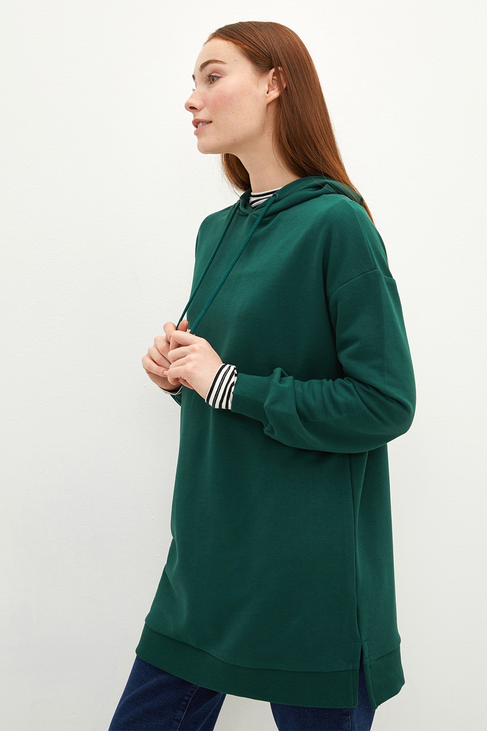 LC WAIKIKI, Hanorac lung cu slituri laterale, Verde englez
