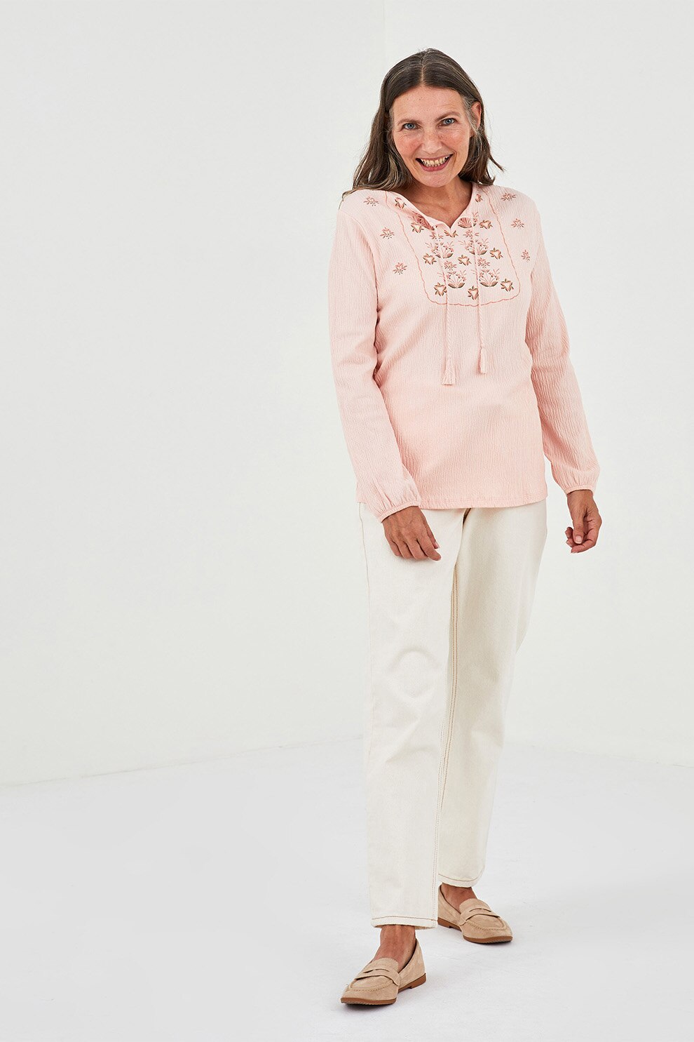 LC WAIKIKI, Bluza tip tunica cu canafi, Roz pastel, 2XL