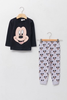 LC WAIKIKI, Pijama cu maneci lungi si imprimeu Mickey Mouse, Negru/Lila LC WAIKIKI, Pijama cu maneci lungi si imprimeu Mickey Mouse, Negru/Lila