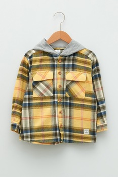 LC WAIKIKI, Camasa in carouri cu gluga si buzunare, Galben/Gri LC WAIKIKI, Camasa in carouri cu gluga si buzunare, Galben/Gri