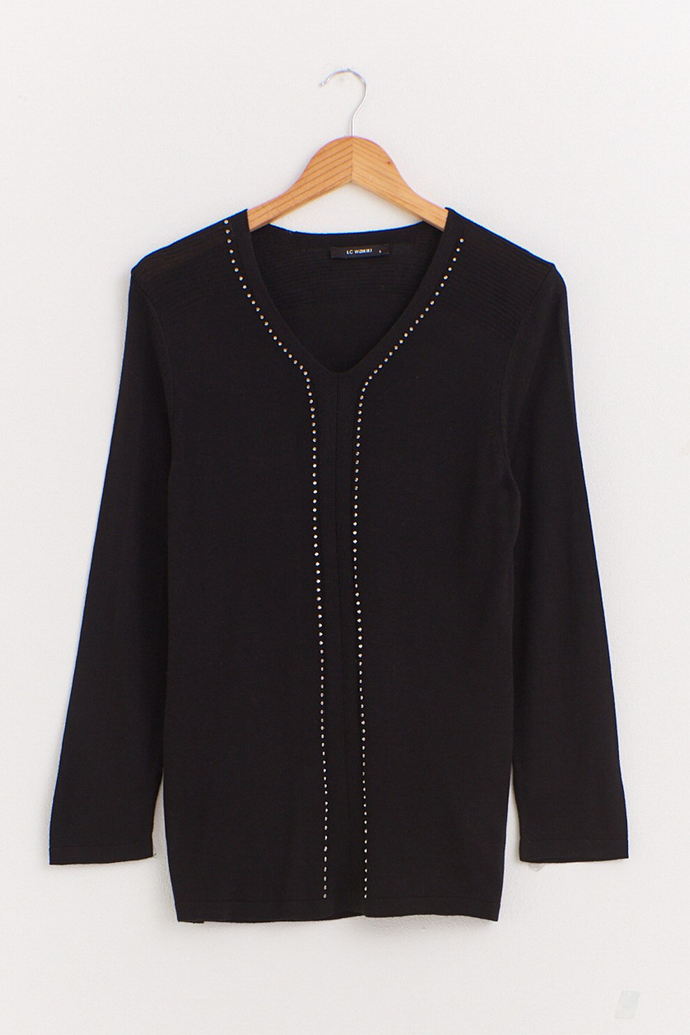 LC WAIKIKI, Bluza cu decolteu in V si aplicatii de strasuri, Negru