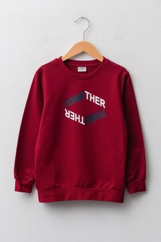 LC WAIKIKI, Bluza sport cu decolteu la baza gatului si imprimeu text, Visiniu LC WAIKIKI, Bluza sport cu decolteu la baza gatului si imprimeu text, Visiniu