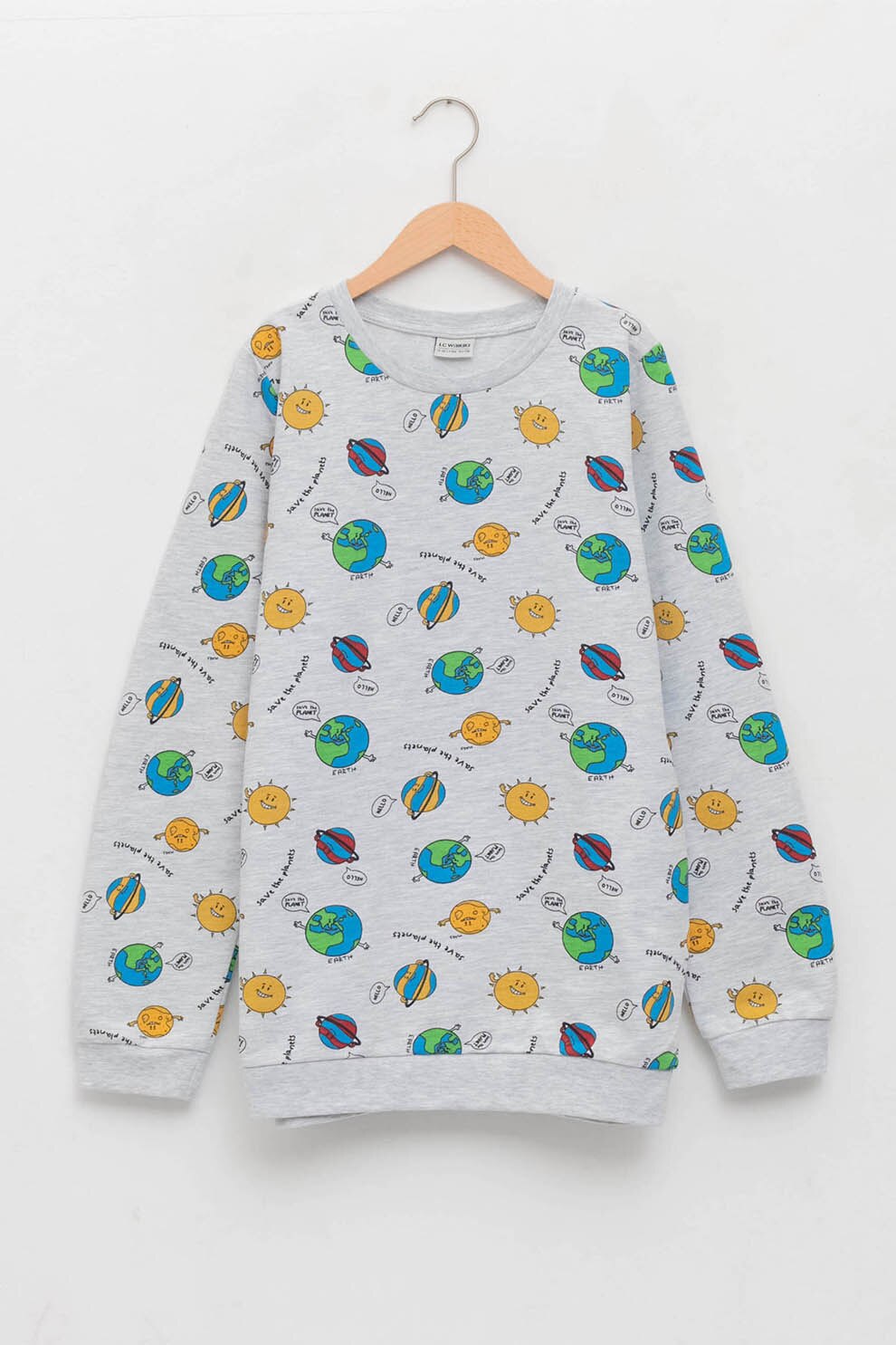 LC WAIKIKI, Bluza sport cu decolteu la baza gatului si imprimeu grafic, Gri deschis