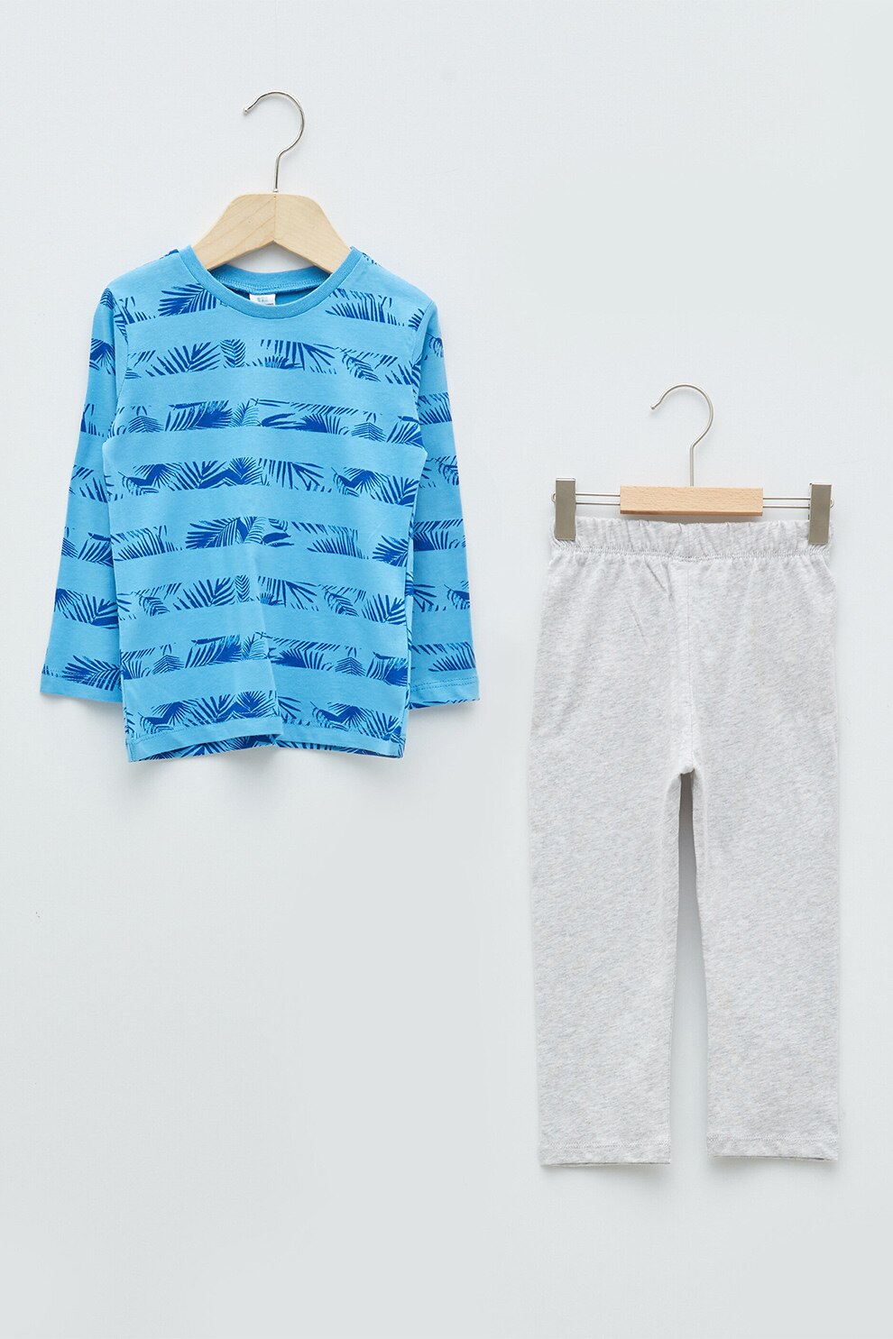 LC WAIKIKI, Set de bluza cu imprimeu si pantaloni sport - 2 piese, Albastru/Gri melange