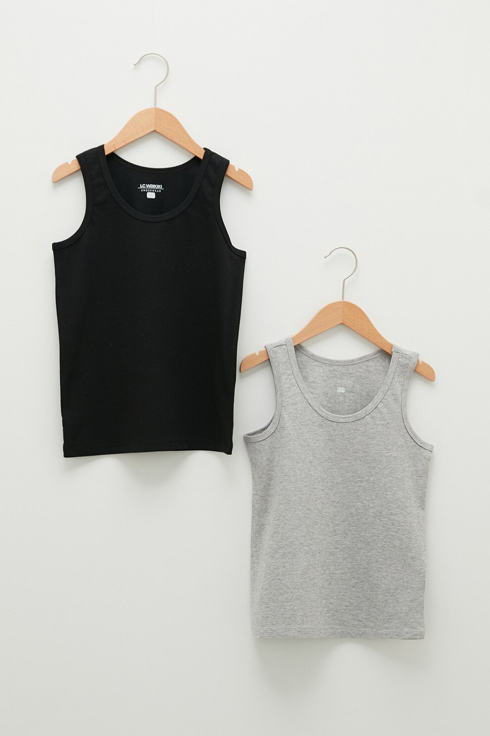 LC WAIKIKI, Set de topuri din bumbac - 2 piese, Negru/Gri