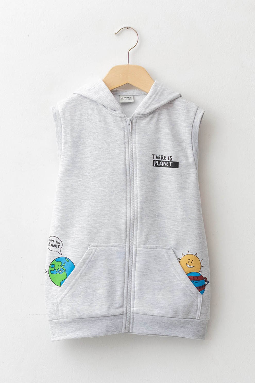 LC WAIKIKI, Hanorac cu fermoar si imprimeu grafic, fara maneci, Gri