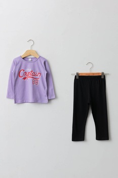 LC WAIKIKI, Pijama de bumbac cu maneci lungi W1DA76Z1, Lila LC WAIKIKI, Pijama de bumbac cu maneci lungi W1DA76Z1, Lila