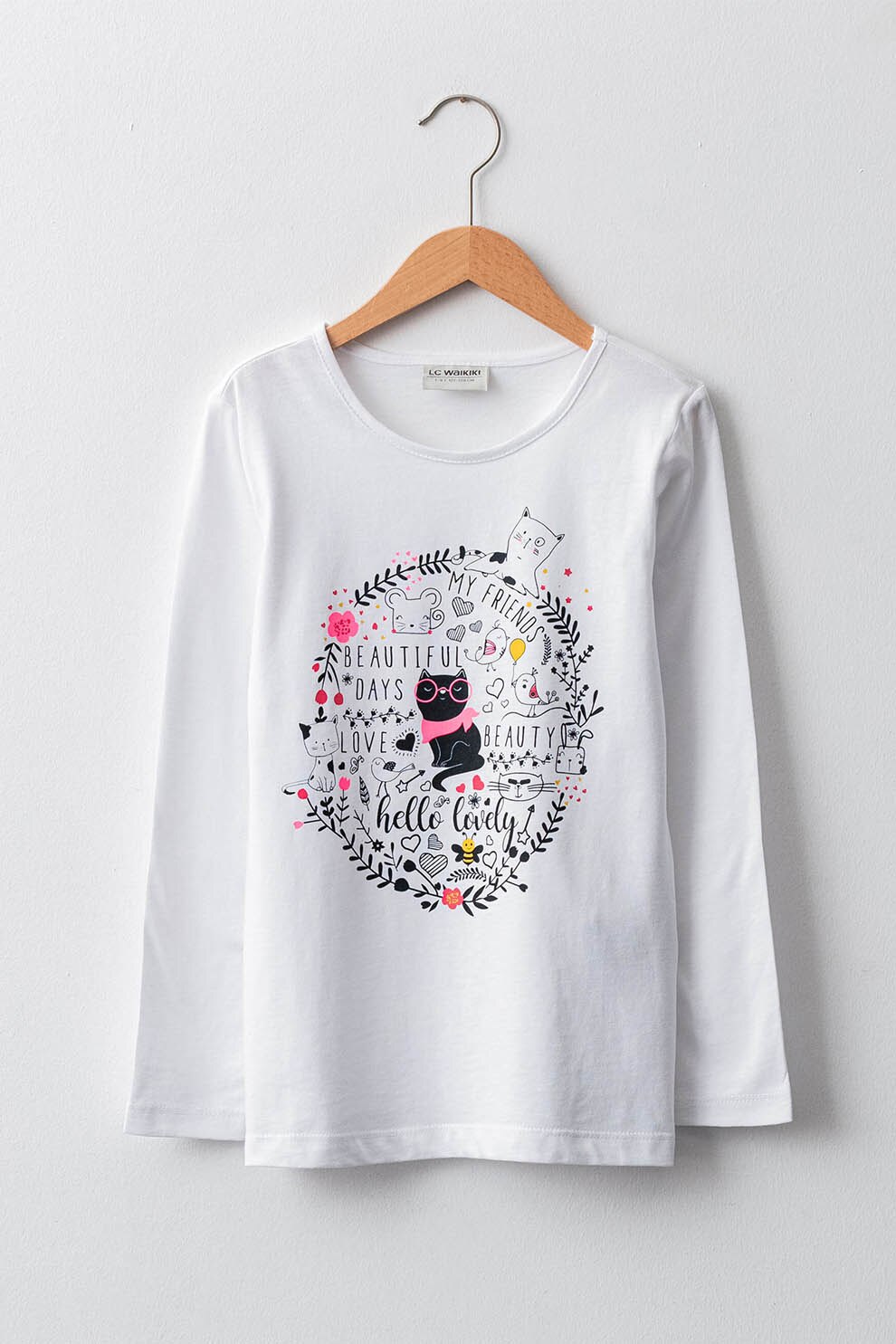 LC WAIKIKI, Bluza cu imprimeu si decolteu rotund, Alb