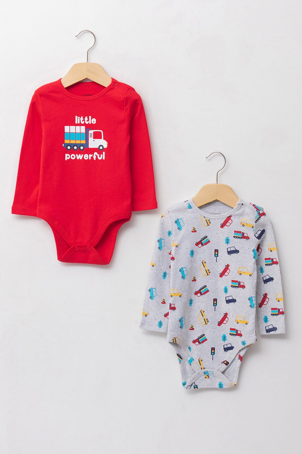 LC WAIKIKI, Set de body-uri cu maneci lungi - 2 piese, Rosu/Gri deschis, 86 CM