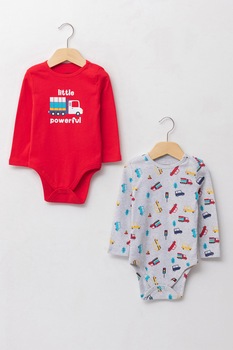 LC WAIKIKI, Set de body-uri cu maneci lungi - 2 piese, Rosu/Gri deschis, 86 CM LC WAIKIKI, Set de body-uri cu maneci lungi - 2 piese, Rosu/Gri deschis, 86 CM