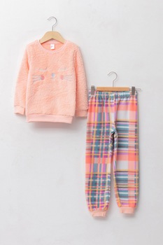 LC WAIKIKI, Pijama pufoasa cu imprimeu, Roz/Albastru/Alb LC WAIKIKI, Pijama pufoasa cu imprimeu, Roz/Albastru/Alb