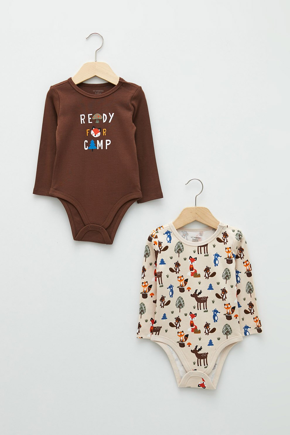 LC WAIKIKI, Set de body-uri cu maneci lungi - 2 perechi, Maro inchis
